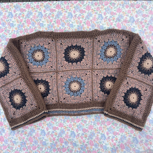 Cropped crochet flower sweater