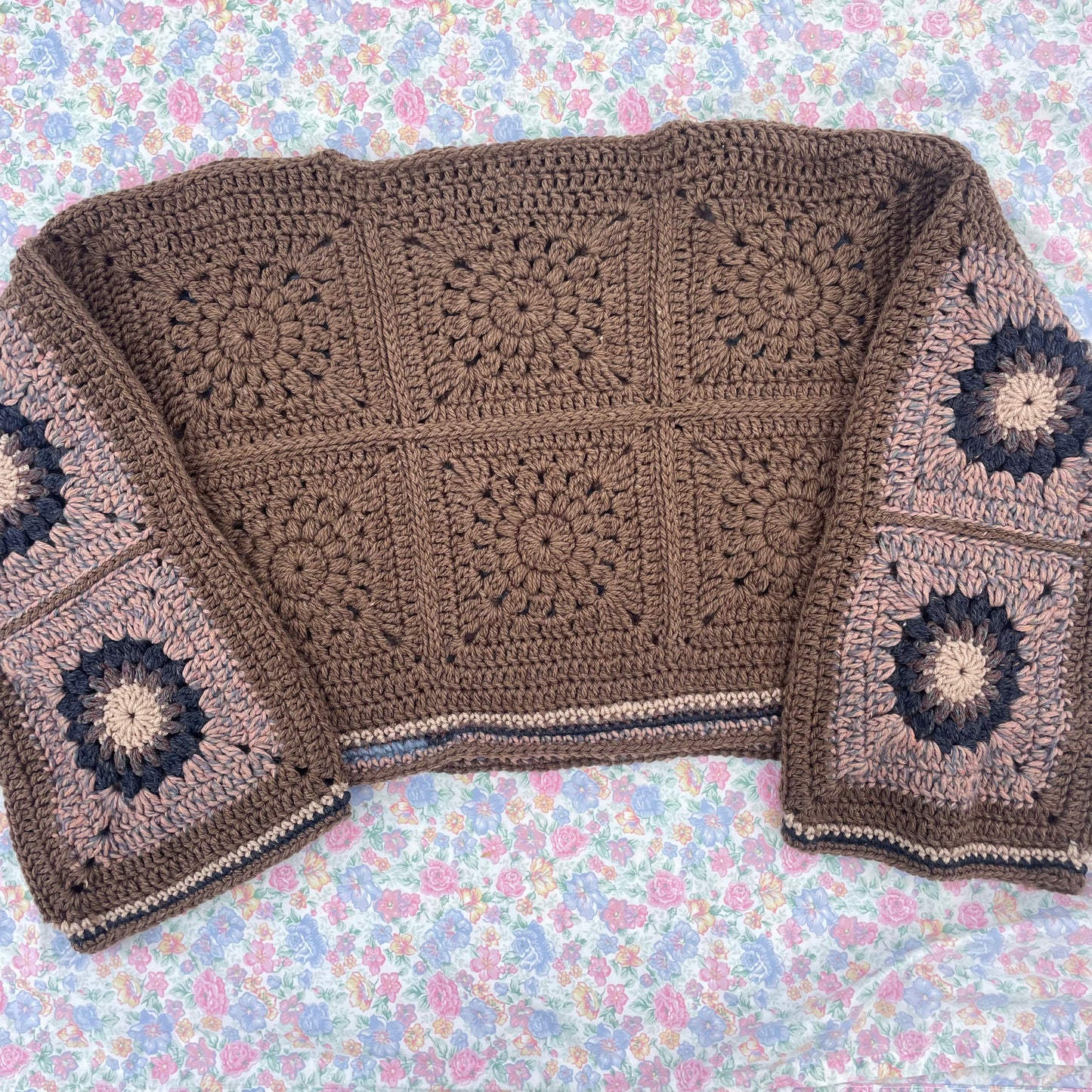 Cropped crochet flower sweater